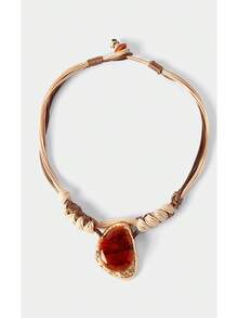 Noxbound Bohemian Holiday Amber Resin Handmade Braided Rope Necklace - Beige - View 1