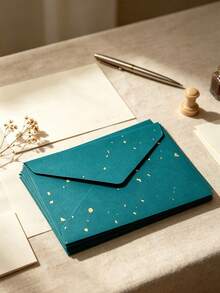 Gold-Flecked Special Paper Envelope & Letter Set, Vintage Thick Premium Invitation Card, Postcard, Wax Seal - A - View 5