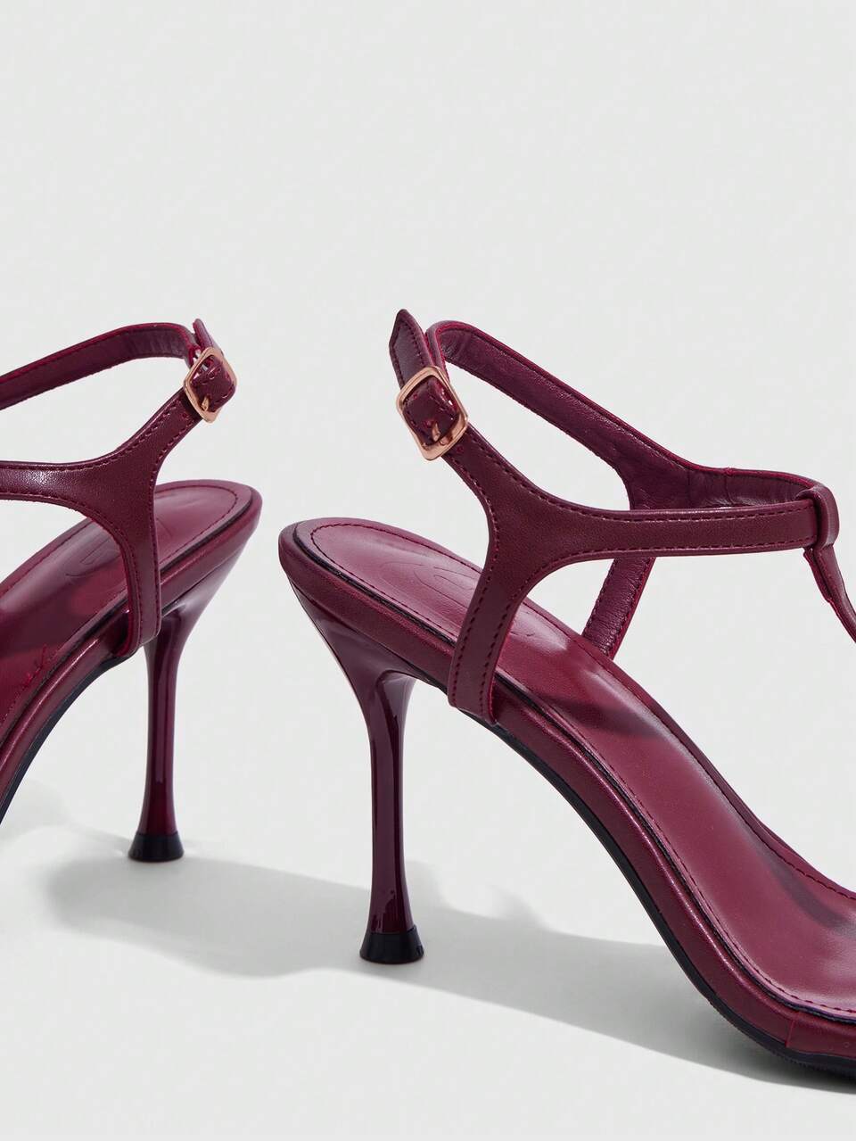 CUCCOO SZL Summer New Burgundy T-Word With Stiletto Sandals Women, French Open-Toe Buckle With High Heels, Showing Long Legs