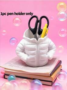 1PC Compact Plastic 3D Printed Down Jacket Style Creative Pen Holder Durable Lightweight Non Slip Scratch Resistant Easy Clean Desk Decoration Stationery Organizer For Office Home Study Room Gift For Friends Classmates Birthday Christmas Back - multicolor - View 3