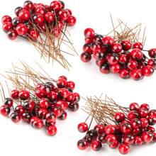 99/400Pcs Stems Artificial Flowers, Orange Red Berry Twigs, Hand-Twisted Floral Branches For DIY Crafts, Vase Arrangements, Autumn & Halloween Table Centerpieces, Party & Home Decor - Multicolor - View 9