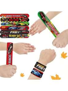12pcs Racing Theme Slap Wristbands, Racing Snap Bracelets, Buckle Wristbands, Suitable As Gift Bag …Fillers, Racing Theme Party Favors, Cute Bracelet Birthday Gifts, Racing Theme Party Supplies, Prize - Multicolor - View 4