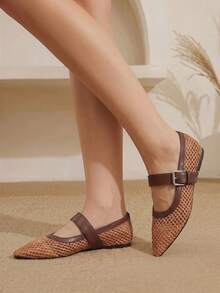 Styleloop سيدات، أظافر الصفصاف، مشابك، أحذية مسطحة. - بني - مشاهدة 10