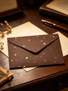 Gold-Flecked Special Paper Envelope & Letter Set, Vintage Thick Premium Invitation Card, Postcard, Wax Seal - A - View 2