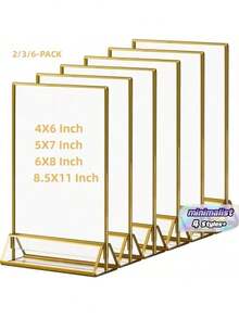 3/6pcs Gold Photo Frame, Acrylic Sign Holder Double-Sided Gold Photo Frame T-Shape 4x6"/5x7"/6x8", Used For Menu Holder Wedding Table Number Holder Home Photo Frame Event Display Photo Frame - T-gold - View 1