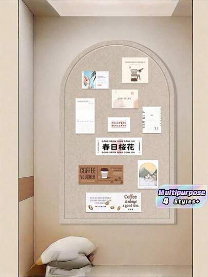 1 pieza Tablero de anuncios de fieltro arqueado sin taladro, multiusos, tablero de visión con chinchetas de corcho, decoración de pared, centro de mensajes y avisos para escuela, oficina, hogar, suministros de vuelta a clases, organización, duradero, ligero y fácil de colgar