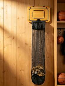 1PC Wooden Basketball Hoop-Shaped Laundry Hamper, Punch-Free Hanging Basket For Clothes Shooting Behind The Door Of Kids' Bedrooms For Home Use - Multicolor - View 2