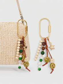 ROMWE Fairycore 1 Piece Spring Summer Dopamine Style Colorful Beaded Bag Keychain Pendant, Woven Rope Bag Charm, DIY Hanging Ornament - Green - View 7