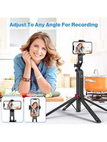 Tripod Selfie Ponsel 4 Kaki yang Dapat Ditarik, Tripod Vlog Portabel dengan Penjepit Ponsel Multifungsi & Kontrol Jarak Jauh yang Dapat Diisi Ulang, Kompatibel dengan Ponsel Android, Alat Bantu Latihan Golf untuk Liburan di Luar Ruangan dan Siaran Langsung - Hitam - View 5