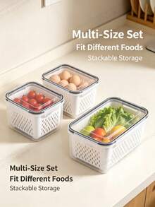 3 Sets Of Food Storage Boxes With Drain Baskets And Lids - Leak Proof, Refrigerator Compatible, Reusable Multifunctional Kitchen Storage Boxes Suitable For Fruits, Vegetables, And Food - Multi-colored. - View 5