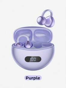 Teckwe Purple LED Display Clip-On Earphones, Sound-Proof, Long-Wearing Comfort, Open-Ear Sports Design, Wireless Earbuds With Voice Call Support, Valentine's Day Gift - one-size - View 12