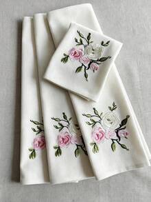 Cirelle 1/2/4 Buah Serbet Linen Bordir Mawar Vintage, Serbet Meja Persegi yang Dapat Digunakan Kembali untuk Resepsi Pernikahan, Dekorasi Meja Makan - MultiWarna - View 10