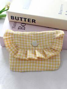 Adorable Plaid Pattern Bag Storage Bag Canvas Camera Case Mini Adorable Square Cosmetic Bag Camera Dustproof Storage Pouch - View 5