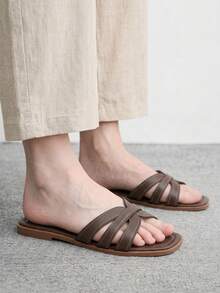 CUCCOO BIZCHIC 夏季新款摩卡棕色海灘度假休閒女款平底涼鞋 - 摩卡棕 - 查看 5