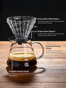 1-Piece Set Of Hand Drip Coffee Brewing Equipment - With Glass Filter And Coffee Pot, With Wooden Stand, Professional Coffee Brewing Set, Suitable For Home/Office/Gift (Including Glass Filter And Heat-Resistant Base). - V60 coffee filter cup, hand brewer - View 5