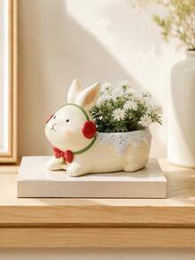 Zazumi 1pc Cat Rabbit Shape Desktop Flower Pot With Lying Animal Silhouette And Integrated Flower Holding Opening For Desk Organization Featuring Charming Aesthetic Display Solution For Modern Lifestyle Users,Thoughtful Present For New Dwelling Celebration - multicolor - View 6