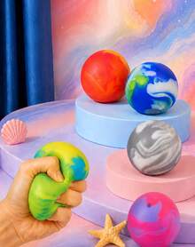 Hape 1pc Yellow Green Blue Planet Squishy Ball, 6cm/2.36in Color Swirl PVA Filled Squeeze Ball With Smooth TPR Outer, Soft Palm Grip Hand Squeeze Accessory For Home Desk Office Travel - Multicolor - View 3