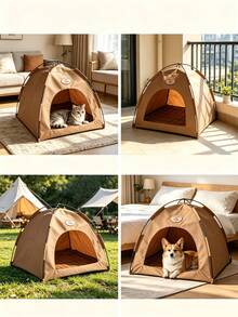 1pc Cat Tent Bed With Built-In Cooling Rattan Mat, Breathable Anti-Scratch Pet Cave House, All-Season Small/Medium Pet Kennel, Indoor/Outdoor Portable - Multicolor - View 7