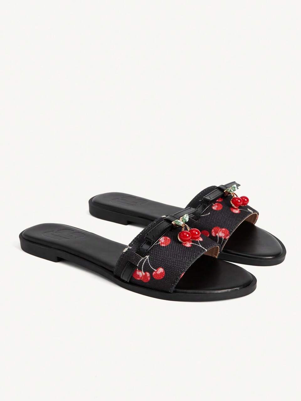CUCCOO CHICEST Women's Shoes With Cherry Buckle Black Flat Sandals