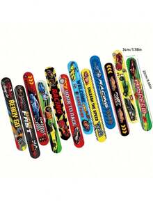 12pcs Racing Theme Slap Wristbands, Racing Snap Bracelets, Buckle Wristbands, Suitable As Gift Bag …Fillers, Racing Theme Party Favors, Cute Bracelet Birthday Gifts, Racing Theme Party Supplies, Prize - Multicolor - View 3