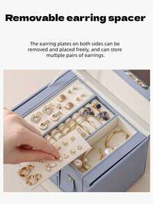 1PC Large Capacity Jewelry Box With Mirror Layered Dividers Portable Mirror Box Case Earring Ring Necklace Bracelet Storage Holder Organizer For Home Bedroom Dressing Table Vanity Organizer Gift - View 2