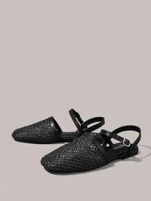 Styleloop Women's Flat-Soled Shoes, Straw Fabrics, Mary Jane, Bohemian Vacation Style Wear, A Must For Summer Travel, Breathable And Versatile - Black - View 7