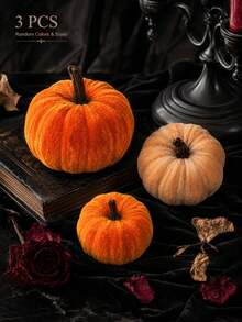Muroi Mono 3/6/10pcs Velvet Flocked Artificial Pumpkin Decoration, Realistic Fake Pumpkin Model Prop, Fall Harvest Decorative Ornament, Ideal For Halloween Party Home Table Shelf Tiered Tray Display - multicolor - View 12