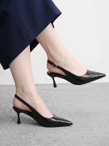 CUCCOO BIZCHIC 女款尖頭黑色石紋高跟鞋 日常通勤辦公時尚款 - 黑色 - 查看 6