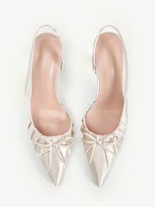 CUCCOO CHICEST Pleated Bow Pointed Back Strap High Heels, Stiletto Design Shows Long Legs, Gentle French Style, Suitable For Dating, Parties, Commuting - Apricot - View 1