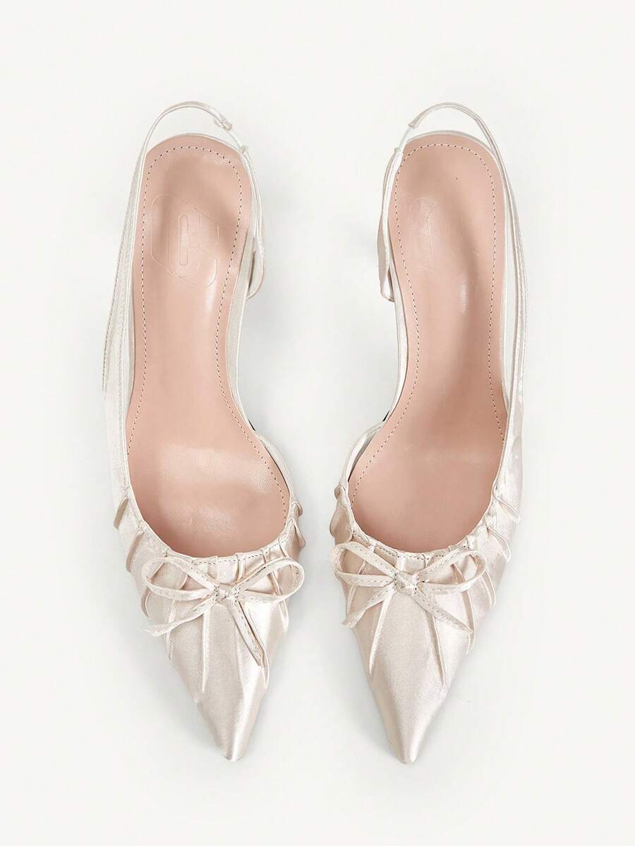 CUCCOO CHICEST Pleated Bow Pointed Back Strap High Heels, Stiletto Design Shows Long Legs, Gentle French Style, Suitable For Dating, Parties, Commuting - Apricot - View 1