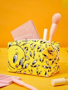 LOONEY TUNES X POKOJA LAND Cartoon Yellow Bird Pattern Makeup Bag Portable Zipper Cosmetic Storage Pouch Travel Wash Bag - Yellow - View 6