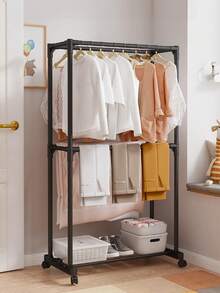 Home Bedroom Freestanding Multi-Functional Hanging Clothes Rack With Movable Wheels, Minimalist Drying And Clothing Hanger, Coat Rack. - A - View 2