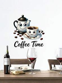 1PC PVC Self Adhesive Waterproof Coffee Cup Coffee Time Wall Stickers For Tea Room Study Kitchen Dining Room Living Room Office Bar Cafe Home Decor Holiday Gift - multicolor - View 4