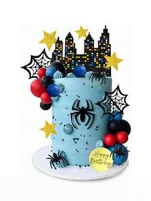 32Pcs Red Blue Spiderweb Birthday Cake Toppers, Acrylic Star Cake Decor With Party Supplies For Boy's Birthday Celebration - multicolor - View 7