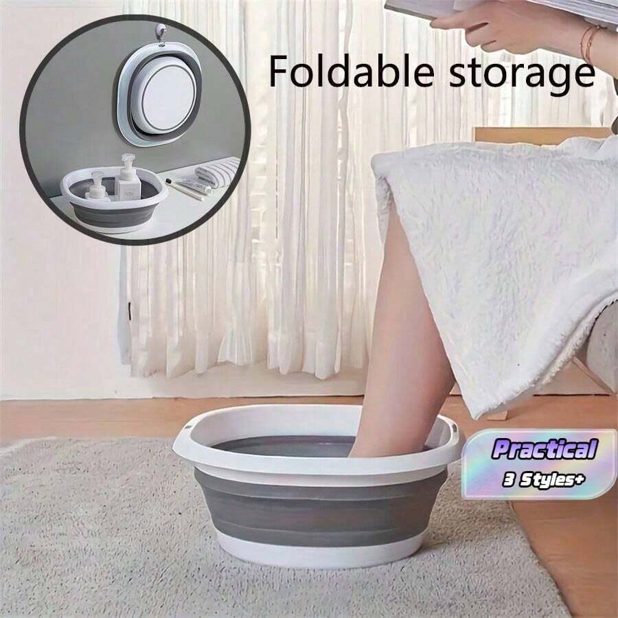 Foldable Single Basin, Silicone Collapsible Washing Basin, Portable Plastic Multi-Functional Foot Soaking Basin, Face Wash, Vegetables, Hanger Hole Design Space-Saving, Ideal For Home Students Use, Body Care For Travel, Sports, Outdoor - Multicolor - View 1