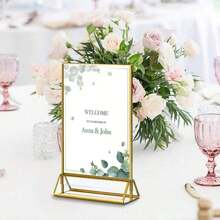 3/6pcs Gold Photo Frame, Acrylic Sign Holder Double-Sided Gold Photo Frame T-Shape 4x6"/5x7"/6x8", Used For Menu Holder Wedding Table Number Holder Home Photo Frame Event Display Photo Frame - T-gold - View 8