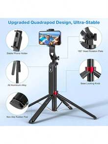 Tripod Selfie Ponsel 4 Kaki yang Dapat Ditarik, Tripod Vlog Portabel dengan Penjepit Ponsel Multifungsi & Kontrol Jarak Jauh yang Dapat Diisi Ulang, Kompatibel dengan Ponsel Android, Alat Bantu Latihan Golf untuk Liburan di Luar Ruangan dan Siaran Langsung - Hitam - View 7