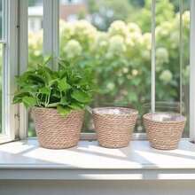 Woven Flower Pot, Nordic Style Rattan Flower Basket For Living Room, Balcony Decor, Potted Plants Home Decor Vase Room Decor Flower Vase Glass Vase - Coffee Brown - View 5