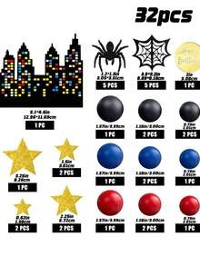 32Pcs Red Blue Spiderweb Birthday Cake Toppers, Acrylic Star Cake Decor With Party Supplies For Boy's Birthday Celebration - multicolor - View 8