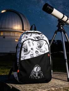 Astronaut Pattern Backpack, Large Capacity Zipper Closure School Bag, Adjustable Shoulder , Short Trip Bag, , Ideal For Daily Use, Outings, Travel, School, And Back To - Multicolor - View 7