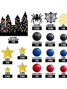 32Pcs Red Blue Spiderweb Birthday Cake Toppers, Acrylic Star Cake Decor With Party Supplies For Boy's Birthday Celebration - multicolor - View 3