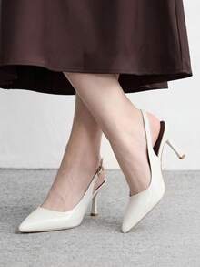 CUCCOO BIZCHIC 女款尖頭細高跟白色後綁帶slingback高跟鞋，日常百搭通勤鞋 - 白色 - 查看 3