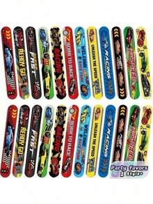 12pcs Racing Theme Slap Wristbands, Racing Snap Bracelets, Buckle Wristbands, Suitable As Gift Bag …Fillers, Racing Theme Party Favors, Cute Bracelet Birthday Gifts, Racing Theme Party Supplies, Prize - Multicolor - View 1