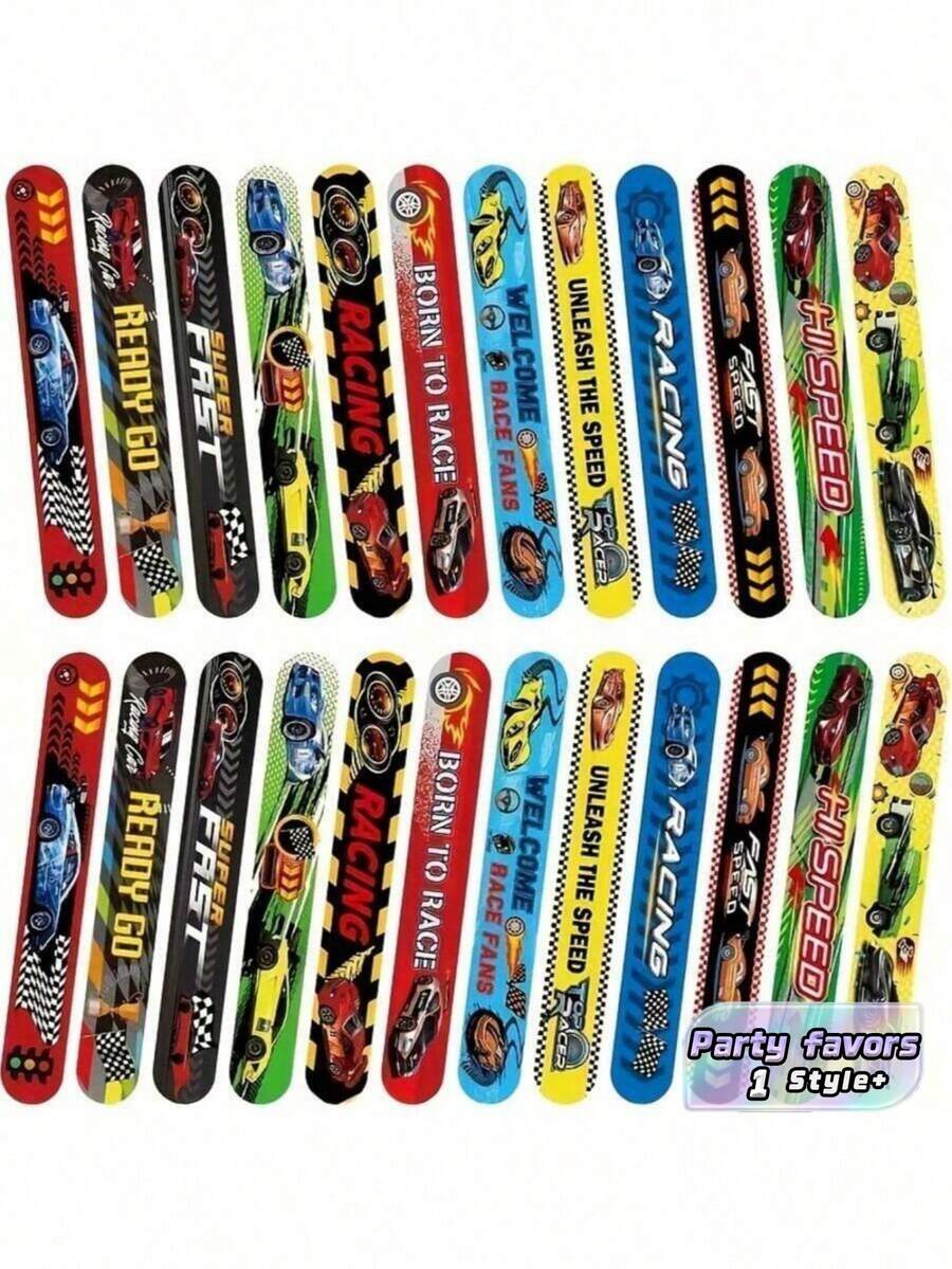 12pcs Racing Theme Slap Wristbands, Racing Snap Bracelets, Buckle Wristbands, Suitable As Gift Bag …Fillers, Racing Theme Party Favors, Cute Bracelet Birthday Gifts, Racing Theme Party Supplies, Prize - Multicolor - View 1