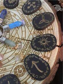 Viking Rune Wooden Carving Set, Runic Symbol Engraved Wood Pieces For Healing Alchemy Meditation, Wooden Altar Rune Letters Kit - Black - View 8
