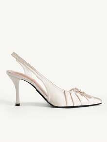 CUCCOO CHICEST Pleated Bow Pointed Back Strap High Heels, Stiletto Design Shows Long Legs, Gentle French Style, Suitable For Dating, Parties, Commuting - Apricot - View 3