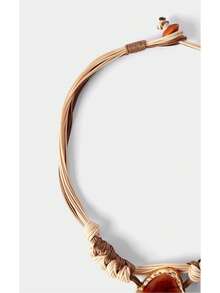 Noxbound Bohemian Holiday Amber Resin Handmade Braided Rope Necklace - Beige - View 4