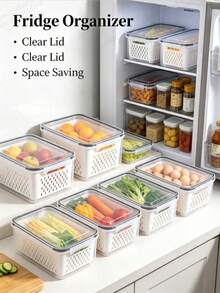 3 Sets Of Food Storage Boxes With Drain Baskets And Lids - Leak Proof, Refrigerator Compatible, Reusable Multifunctional Kitchen Storage Boxes Suitable For Fruits, Vegetables, And Food - Multi-colored. - View 6