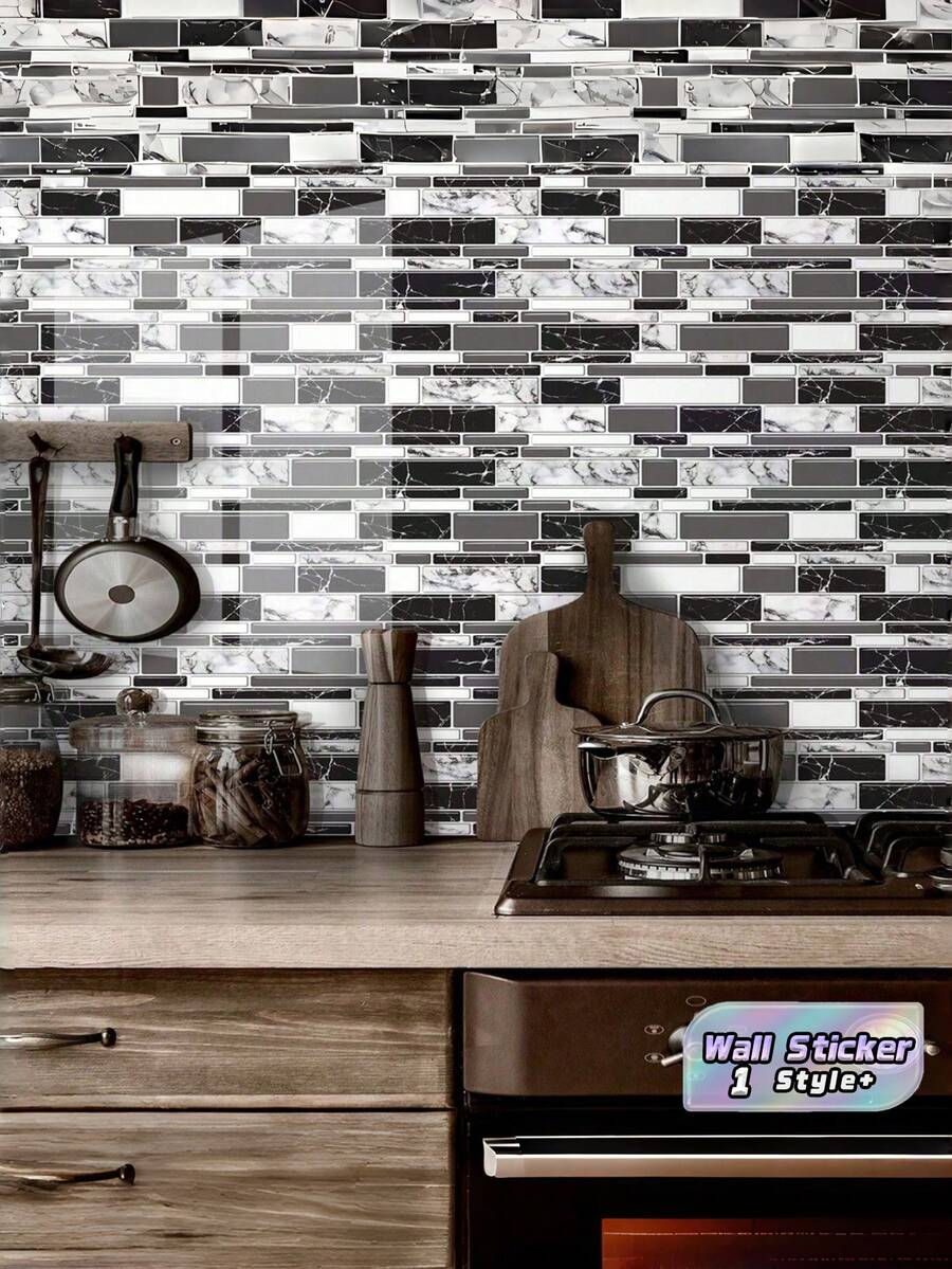 1 Roll Self Adhesive Kitchen Backsplash Wallpaper Tile Self Sticking Waterproof Countertop Wallpaper Bathroom Kitchen Birthday Graduation Gift Wall Sticker Room Wall Decor - a - View 1