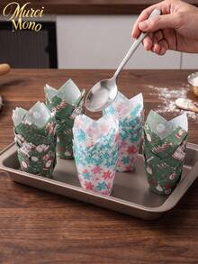 Muroi Mono 50/200個蛋糕杯，鬱金香造型，耐熱，適合盛裝與裝飾甜點，適用於家庭聚會、甜點店、派對、萬聖節及其他節慶製作蛋糕 - 款式1 - 查看 4